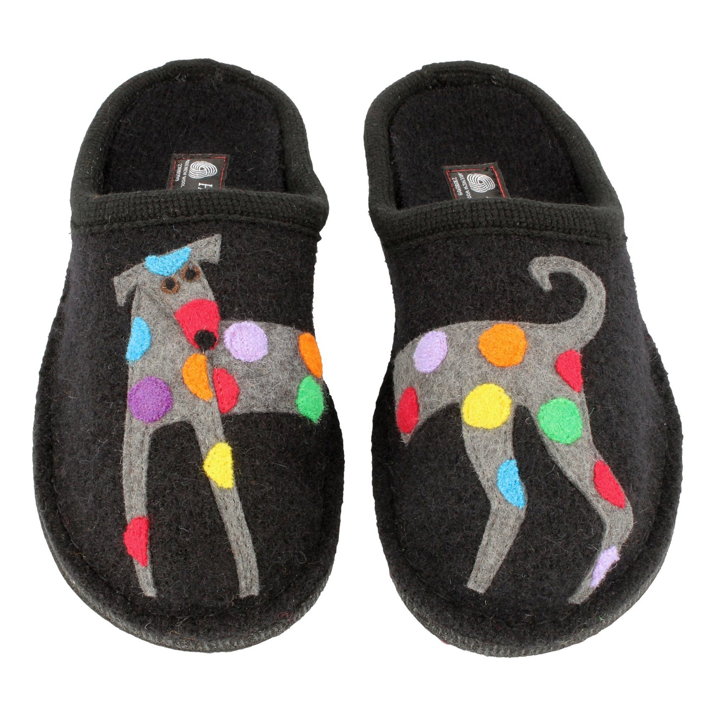 Haflinger AR Jack home slippers unisex dog motif black wool felt sole