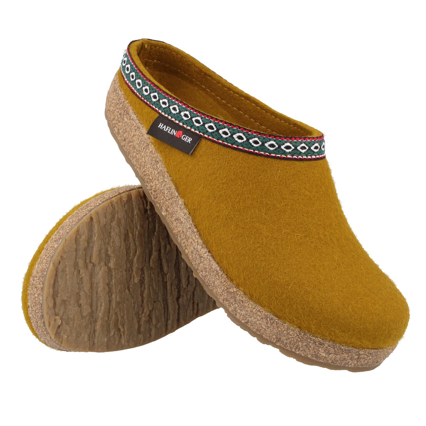 Haflinger Grizzly GZ home slippers orange traditional border design