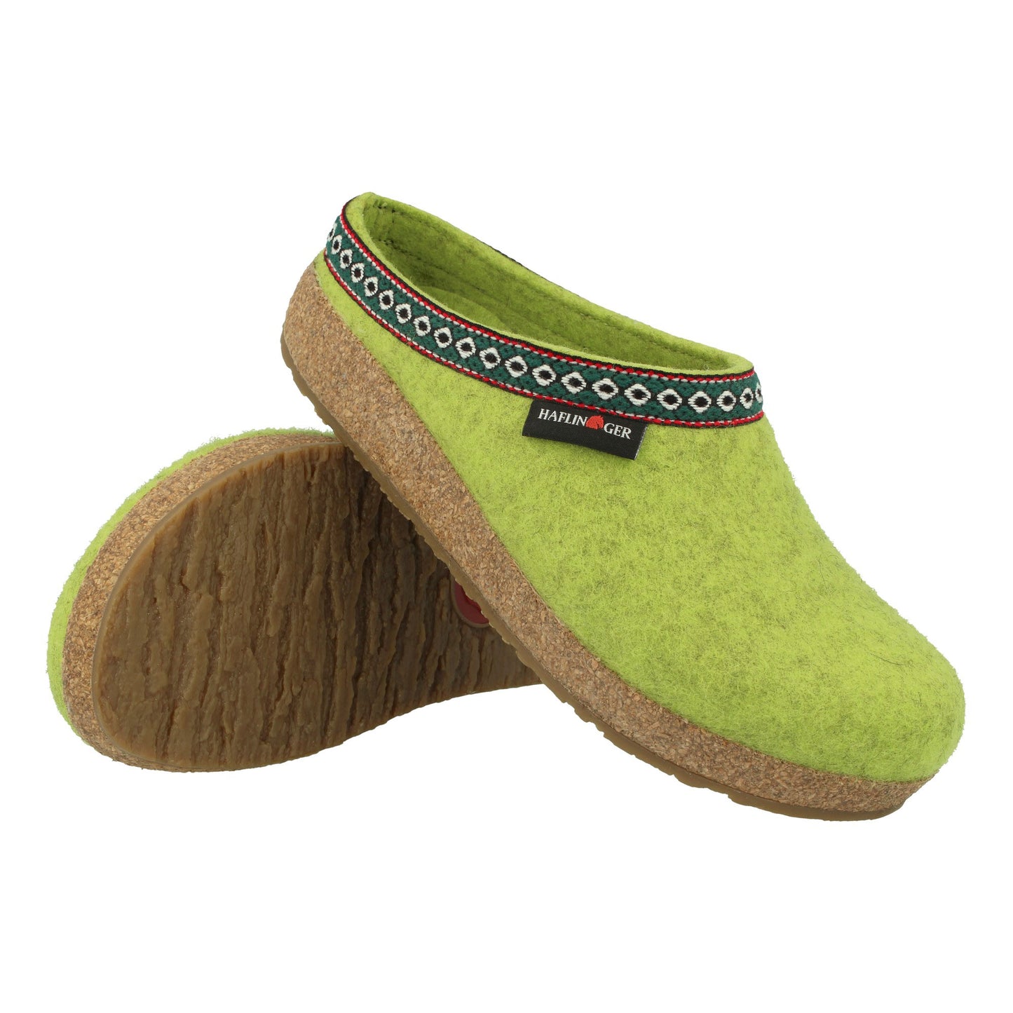 Haflinger Grizzly GZ home slippers green traditional border design