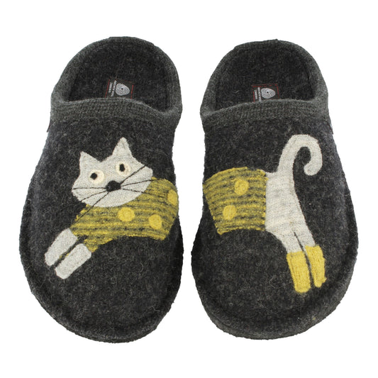 Haflinger AR Cucho home slippers unisex cat motif anthracite wool felt sole