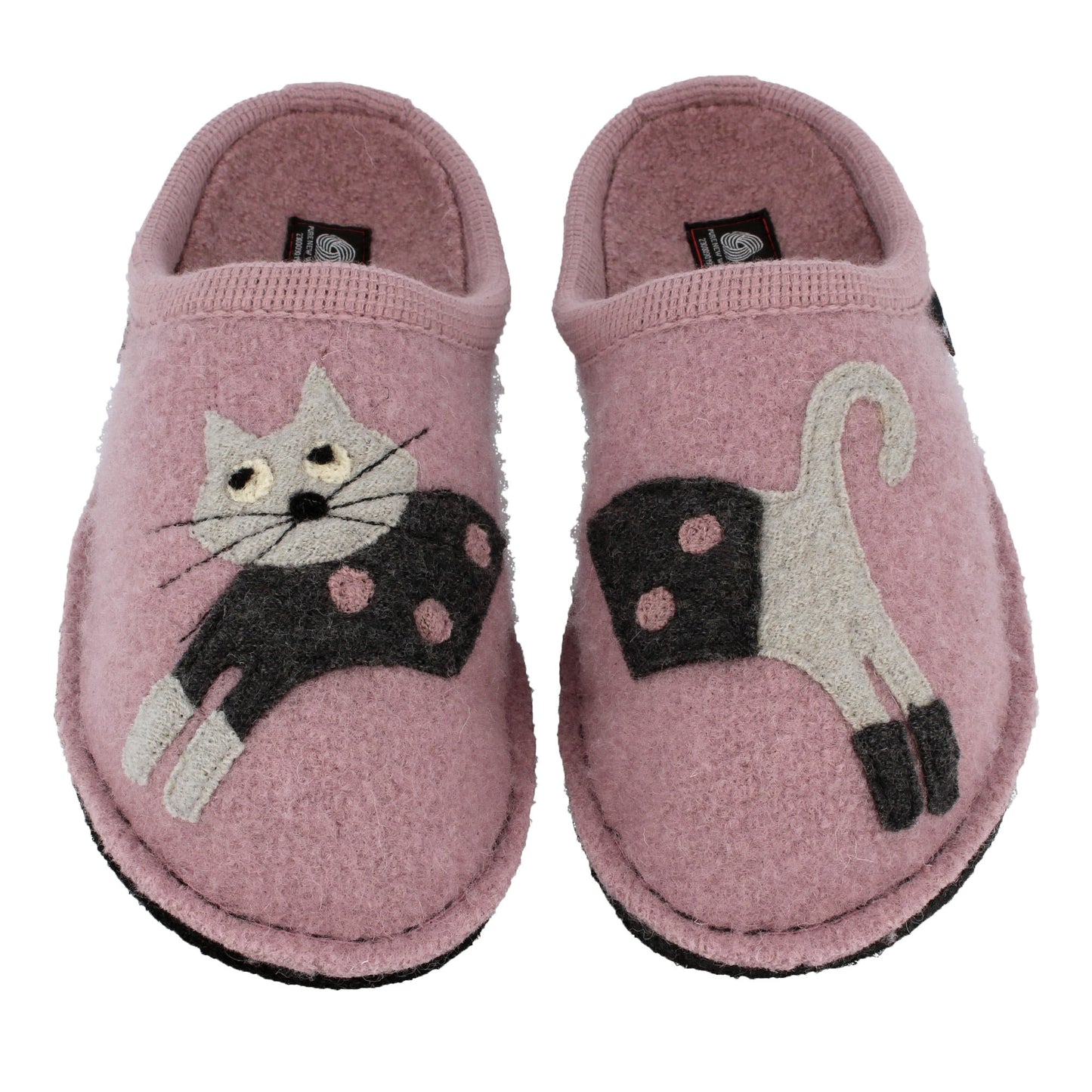 Haflinger AR Cucho home slippers unisex cat motif pink wool felt sole