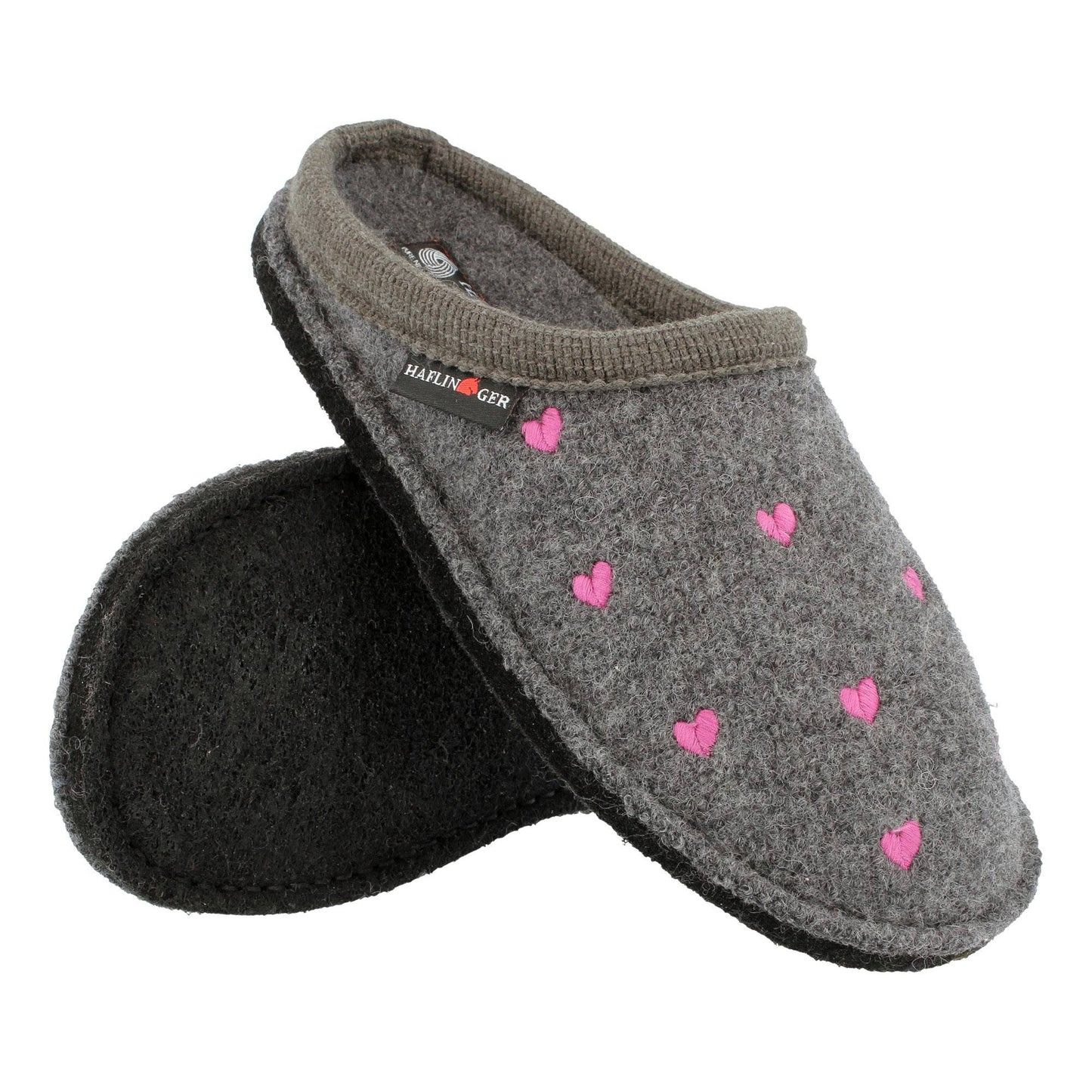 Haflinger Valentine home slippers unisex heart motif anthracite felt sole