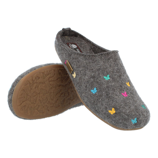Haflinger Everst Api home slippers unisex butterly motif anthracite rubber sole