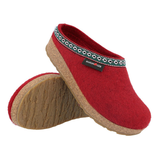 Haflinger Grizzly GZ home slippers red traditional border design 